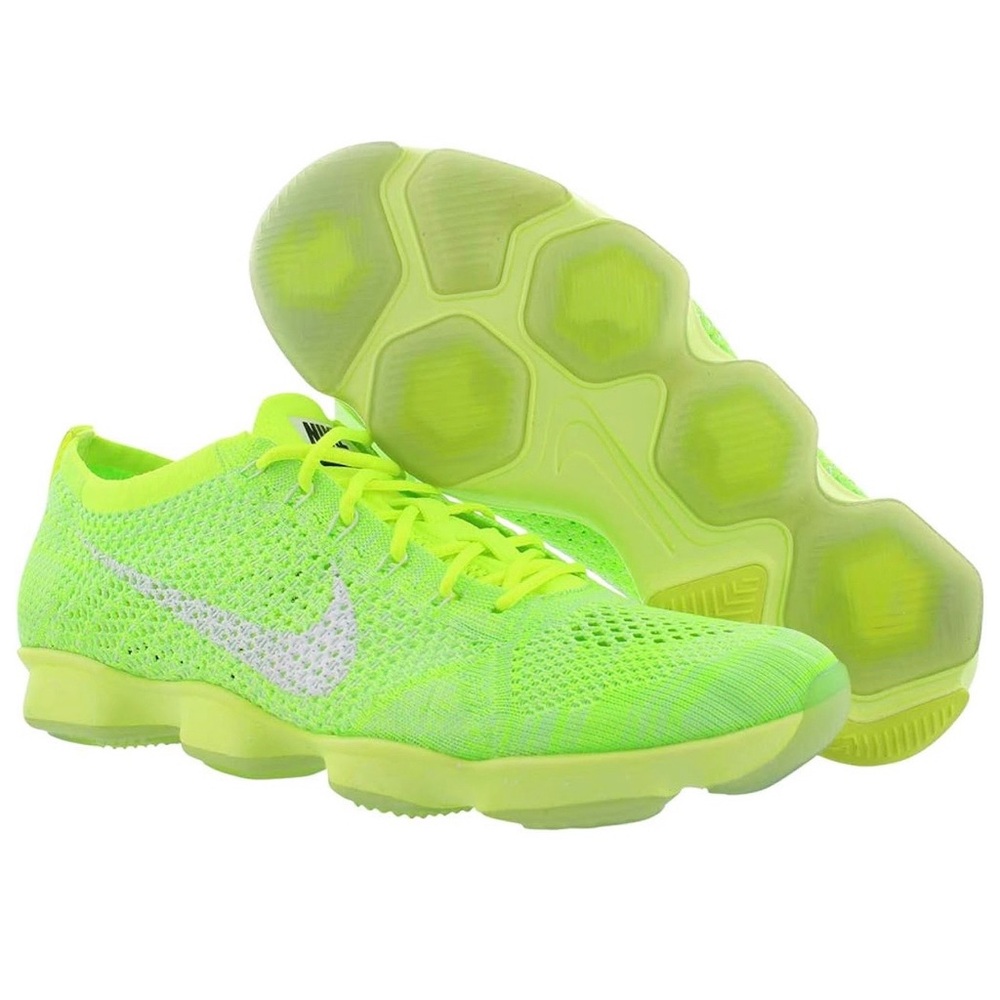 NIKE WOMEN'S FLYKNIT ZOOM AGILITY SHOES TRAINERS US 8 NEON YELLOW GREEN "VOLT"